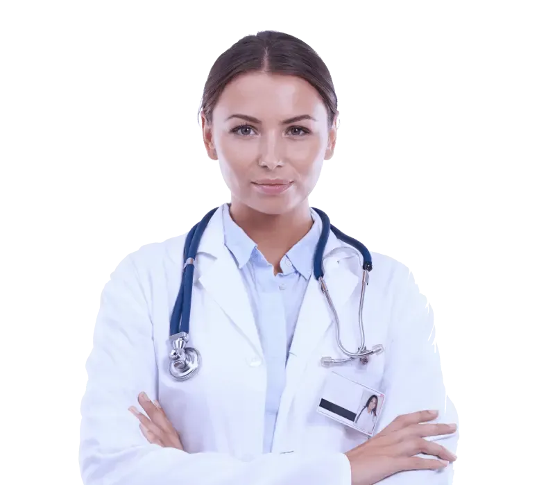 Young doctor or locum tenens in medical lab coat